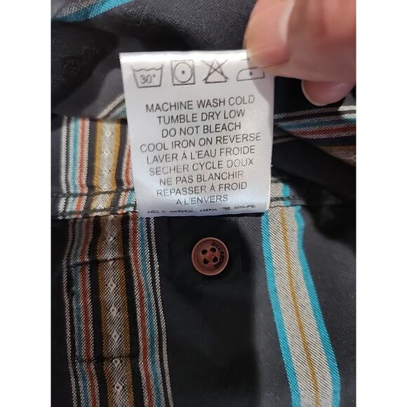 Billabong Shirt Mens Medium Short Sleeve Striped Multicolored Gray 100% Cotton - Picture 6 of 9